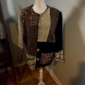 Vintage Indigo‎ Moon Patchwork Leopard Cardigan L Multi Boho Whimsygoth